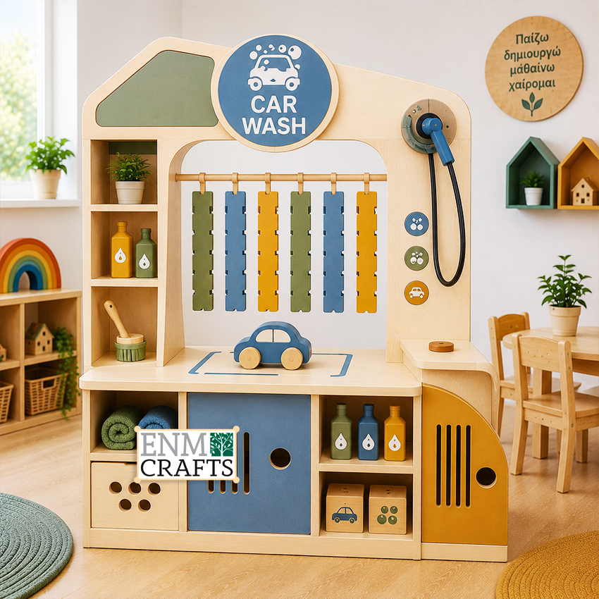Car Wash Montessori Premium – Ξύλινο Κέντρο Παιχνιδιού Ρόλων 9286