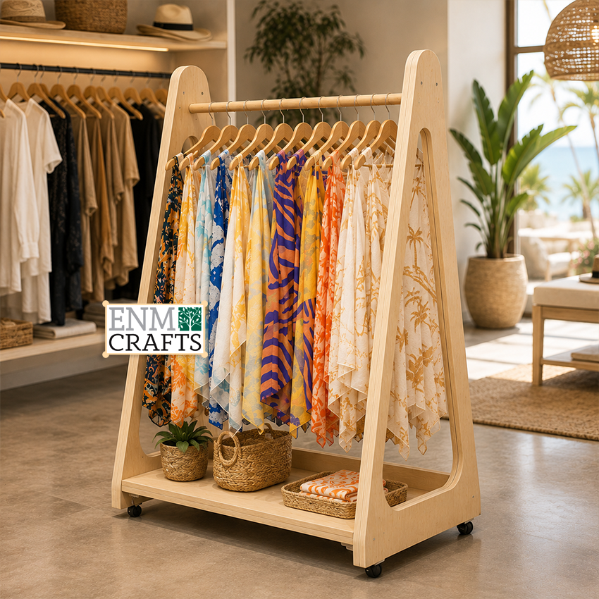 Ξύλινο Stand Προβολής Παρεό & Beachwear με Ροδάκια 96005