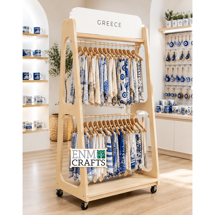 Ξύλινο Διπλό Stand Προβολής Ρούχων Greece Collection 960010