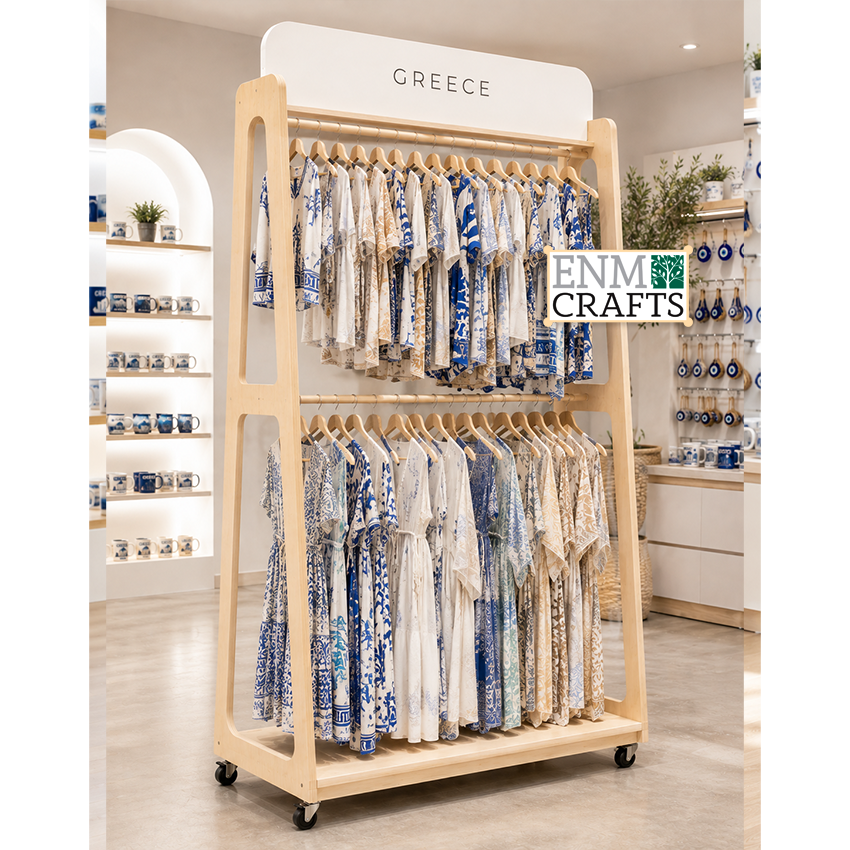 Ξύλινο Διπλό Stand Προβολής Ρούχων Greece Collection 960010
