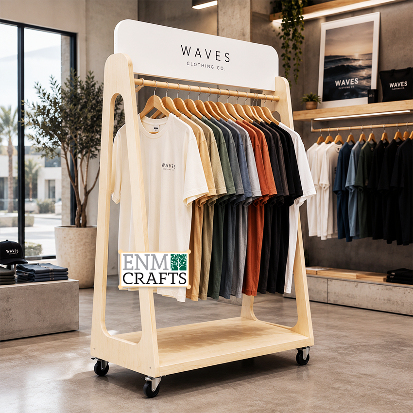 Ξύλινο Stand Προβολής Ρούχων – Mobile Clothing Rack 960012