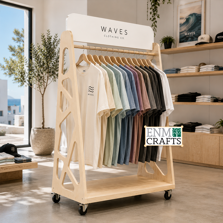 Ξύλινο Stand Προβολής Ρούχων – Premium Mobile Clothing Rack 960013