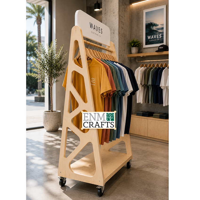 Ξύλινο Stand Προβολής Ρούχων – Premium Mobile Clothing Rack 960013