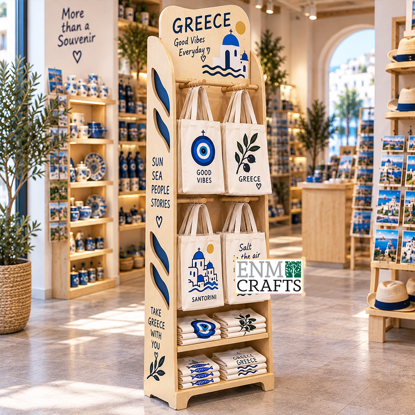 Στενό Ξύλινο Επιδαπέδιο Display για Tote Bags & Souvenirs 960053
