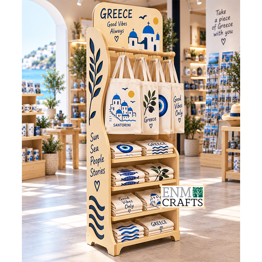 Ξυλινο Επιδαπέδιο Display για Tote Bags & T-Shirts 960055