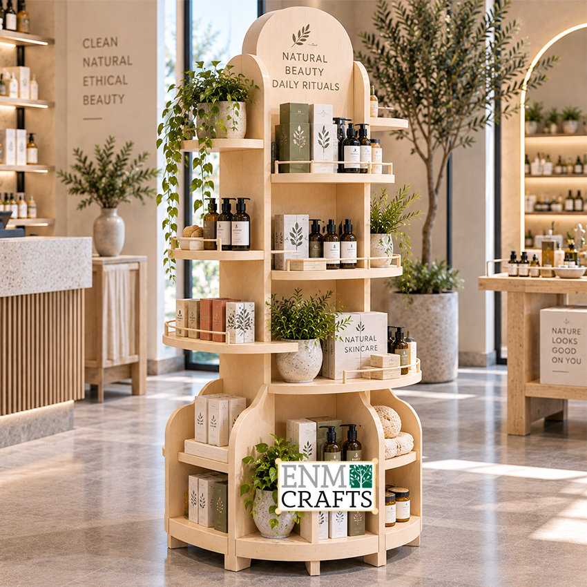 Ξύλινο Επιδαπέδιο Island Display 4 Όψεων για Καλλυντικά & Προϊόντα Ομορφιάς 970020