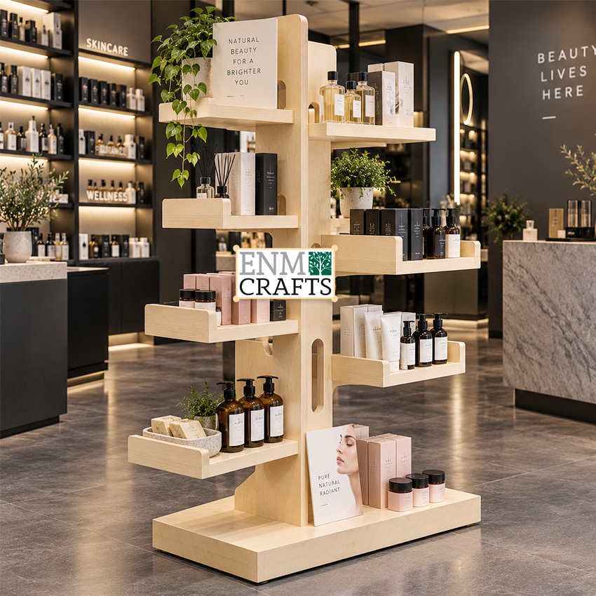 Ξύλινο Επιδαπέδιο Island Display 4 Όψεων για Φαρμακεία & Προϊόντα Υγείας 970026