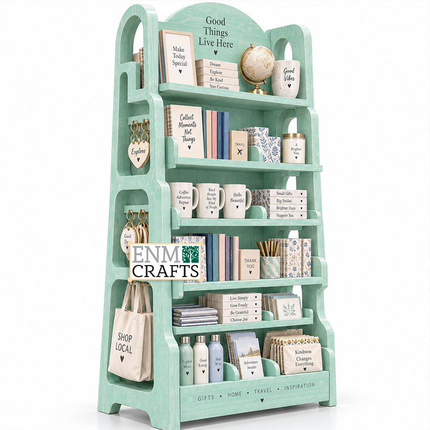 Ξύλινη Επιδαπέδια Ραφιέρα Display με Πλαϊνές Θήκες 970031