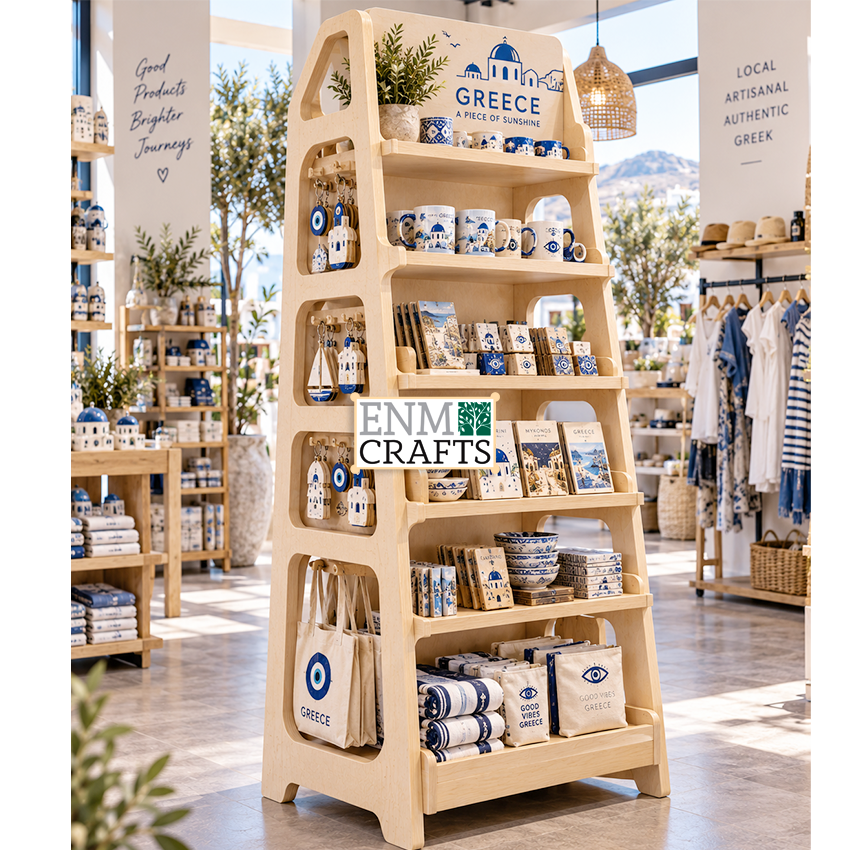 Ξύλινη Επιδαπέδια Ραφιέρα Display για Τουριστικά Είδη & Αναμνηστικά 970035
