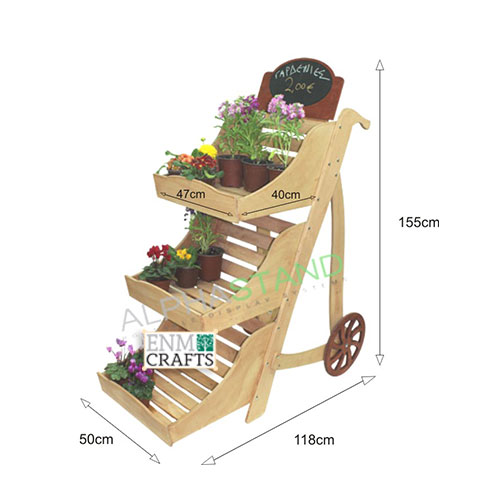 Ξύλινο Stand Καρότσι με 3 Ράφια και Μαυροπίνακα 558