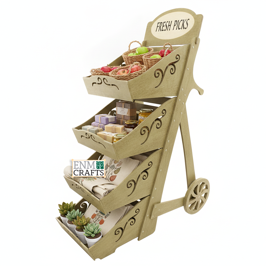 Ξύλινο Καρότσι – Stand Προβολής με Σκαλιστά Σχέδια 577