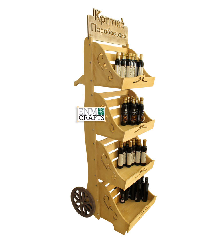 Rustic Ξύλινο Καρότσι Προβολής με Ράφια 585