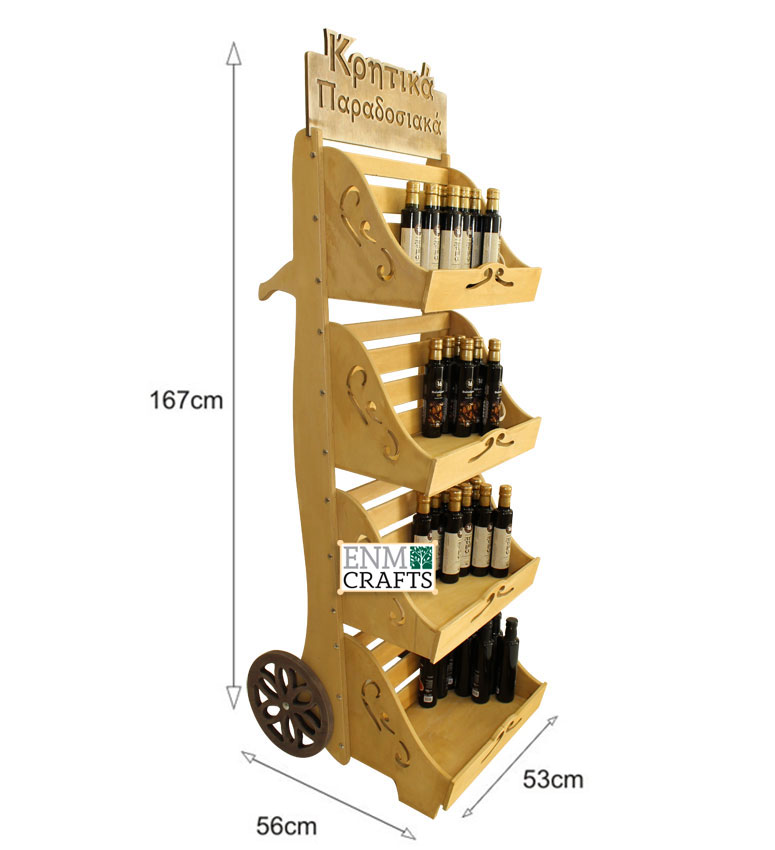 Rustic Ξύλινο Καρότσι Προβολής με Ράφια 585