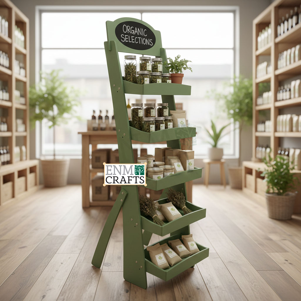 Eco Ξύλινο Stand Προβολής με 5 Καλάθια και Πινακίδα Κιμωλίας 634