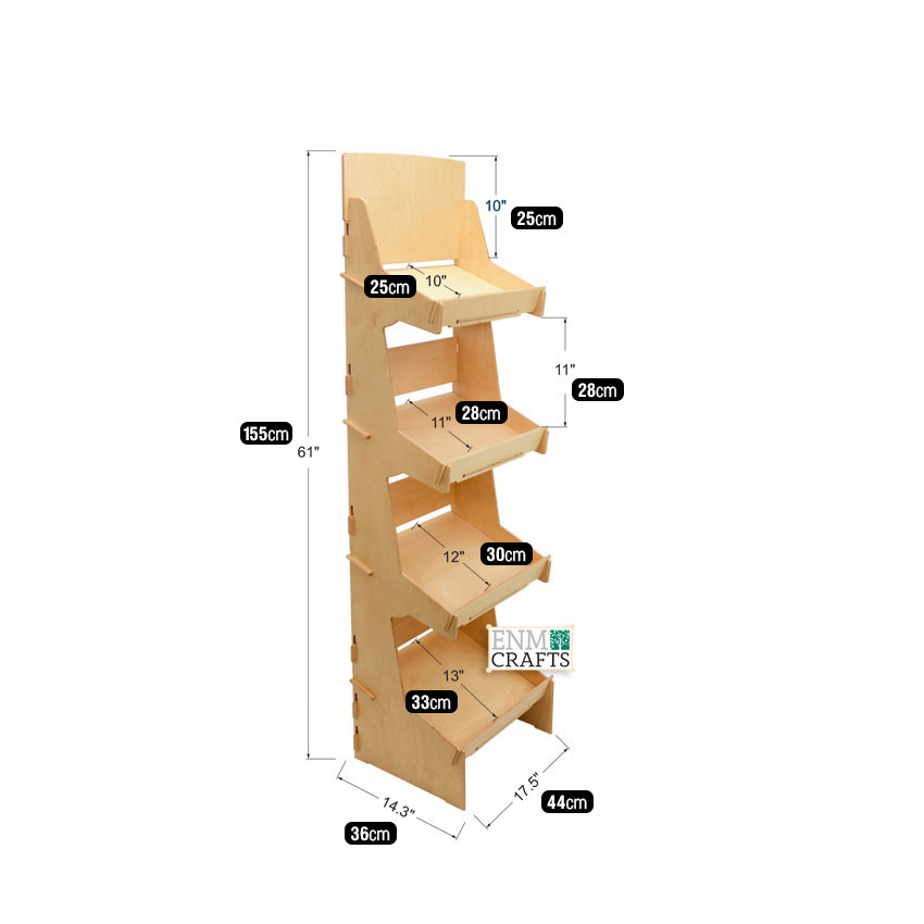 Ξύλινη Επιδαπέδια Ραφιέρα με 4 Επικλινής Επιπεδα 4026