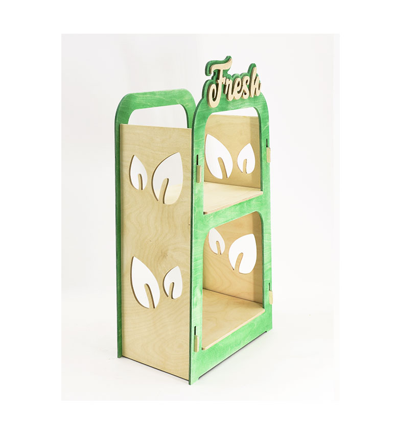 Fresh Retail Display Stand, 2-tier Wooden Countertop Rack - SKU: 812