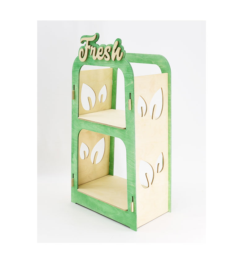 Fresh Retail Display Stand, 2-tier Wooden Countertop Rack - SKU: 812