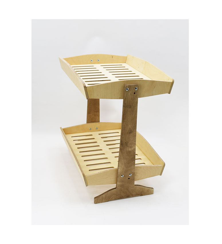 2 Tiered Slanted & Horizontal Display Rack, Wooden Countertop Retail Rack - SKU: 816/V