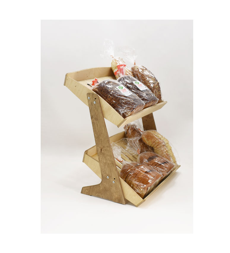 Bakery Display Rack, Slanted & Horizontal, 2-tier Wooden Countertop Rack - SKU: 816/S