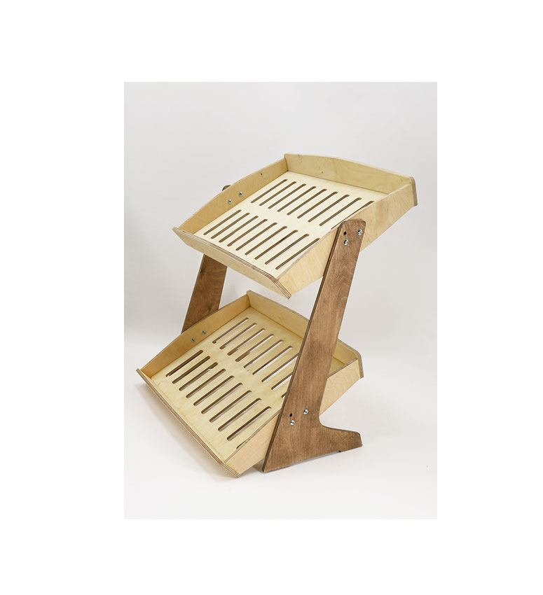 Bakery Display Rack, Slanted & Horizontal, 2-tier Wooden Countertop Rack - SKU: 816/S