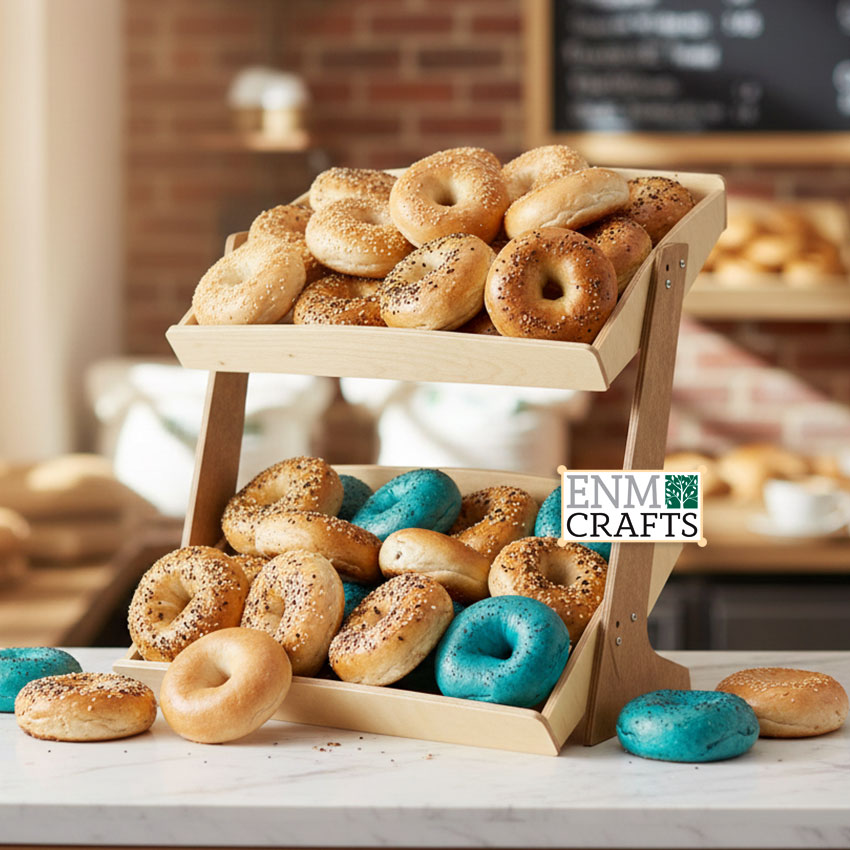 Bakery Display Rack, Slanted & Horizontal, 2-tier Wooden Countertop Rack - SKU: 816/S