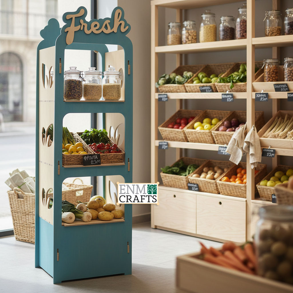 Ξύλινο Stand Προβολής Διπλής Οψης “Fresh” με 3 Ράφια 404