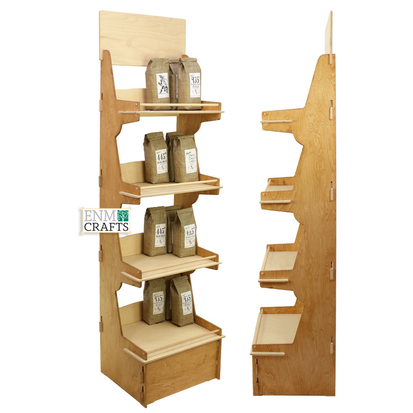 Ξύλινο Merchandise Display με 4 Ράφια και Κλειστή Βάση 905B