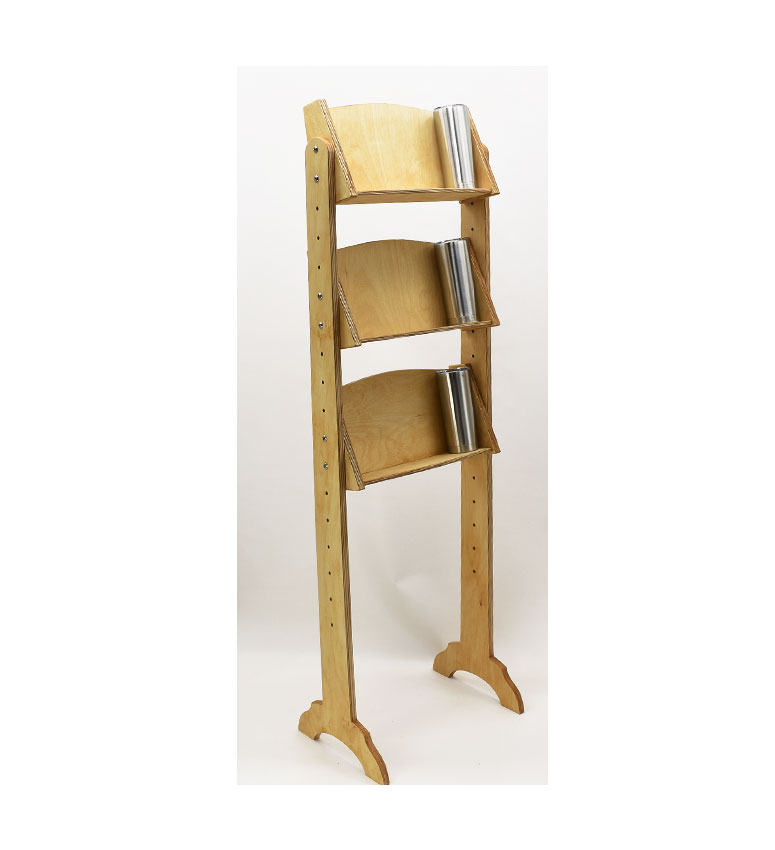 Ξύλινο Σταντ Δαπέδου με 3 Ράφια για Θερμός ή Μπροσούρες - 8018
