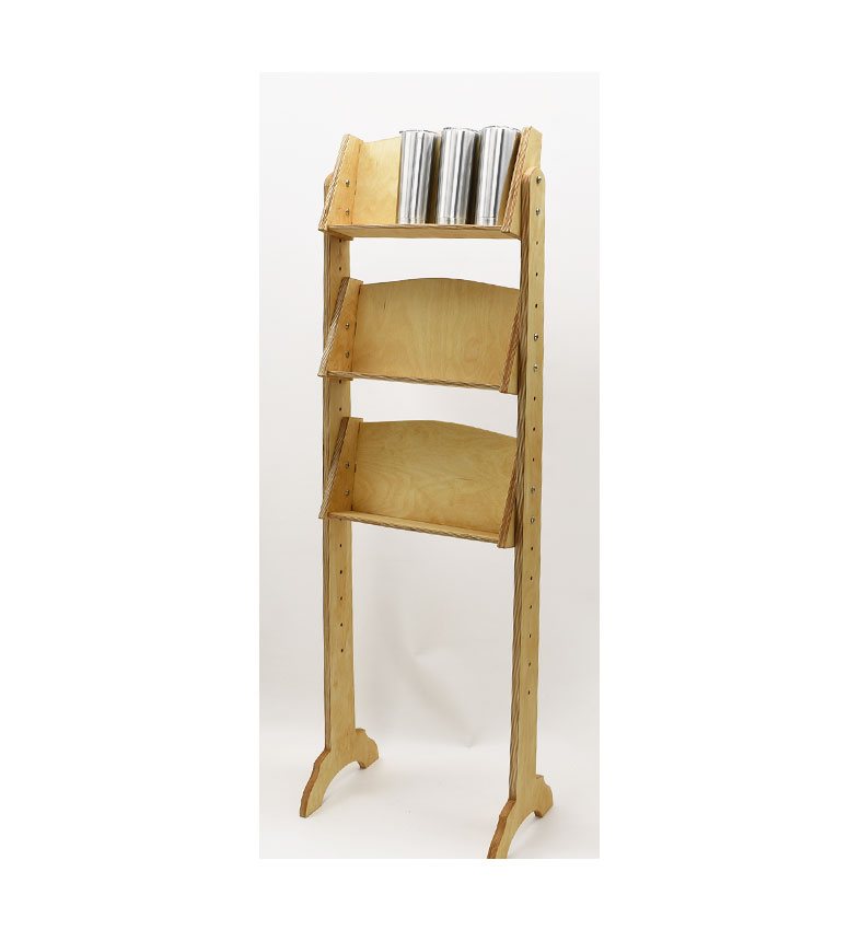 Ξύλινο Σταντ Δαπέδου με 3 Ράφια για Θερμός ή Μπροσούρες - 8018