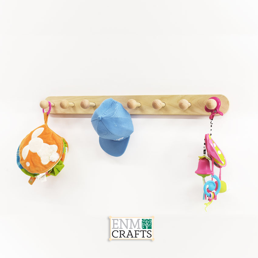 Nursery Clothes Rack, Wall Coat Hooks, Wooden Peg Rack