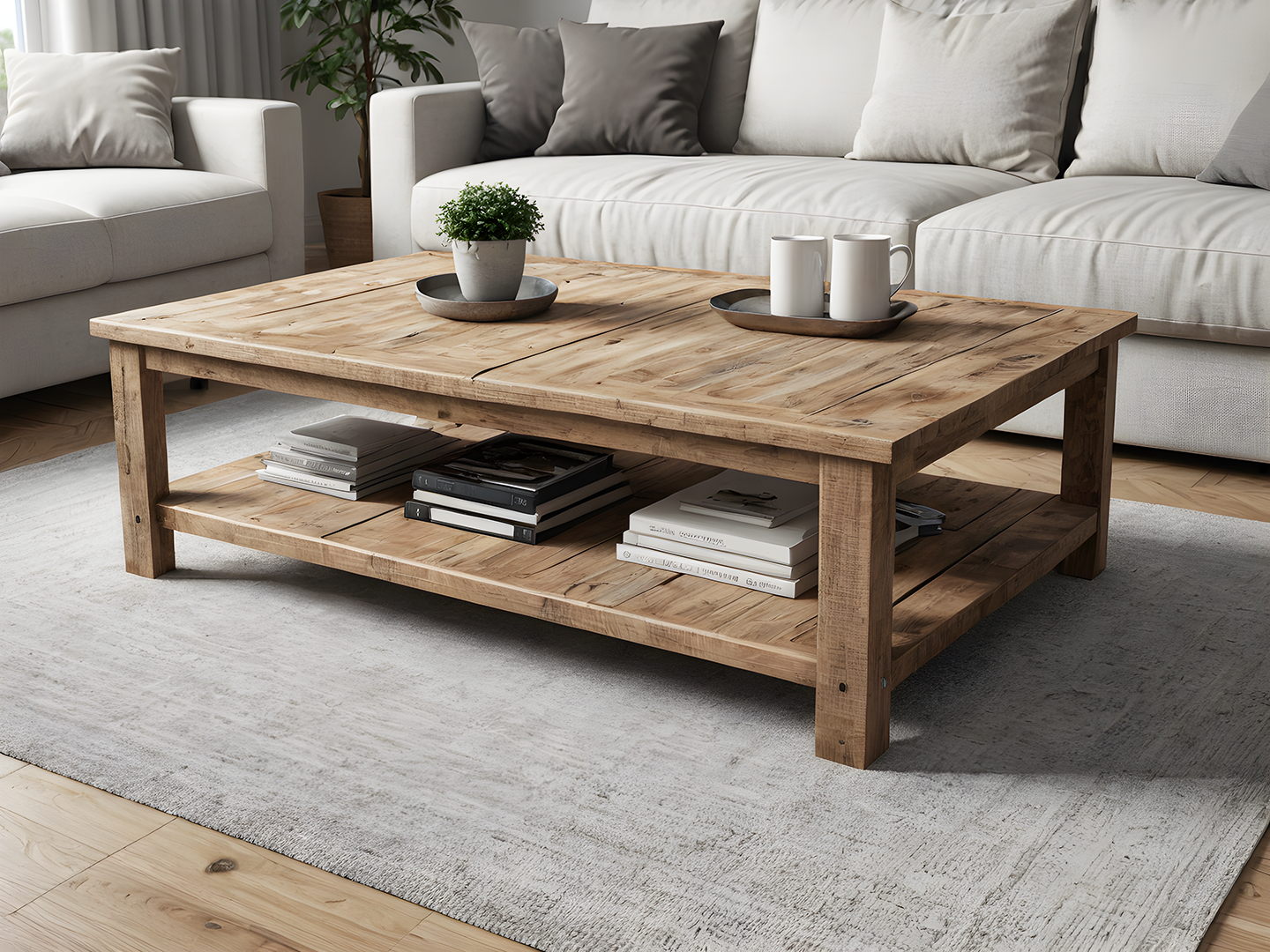 Farmhouse Rustic Wood Coffee Table