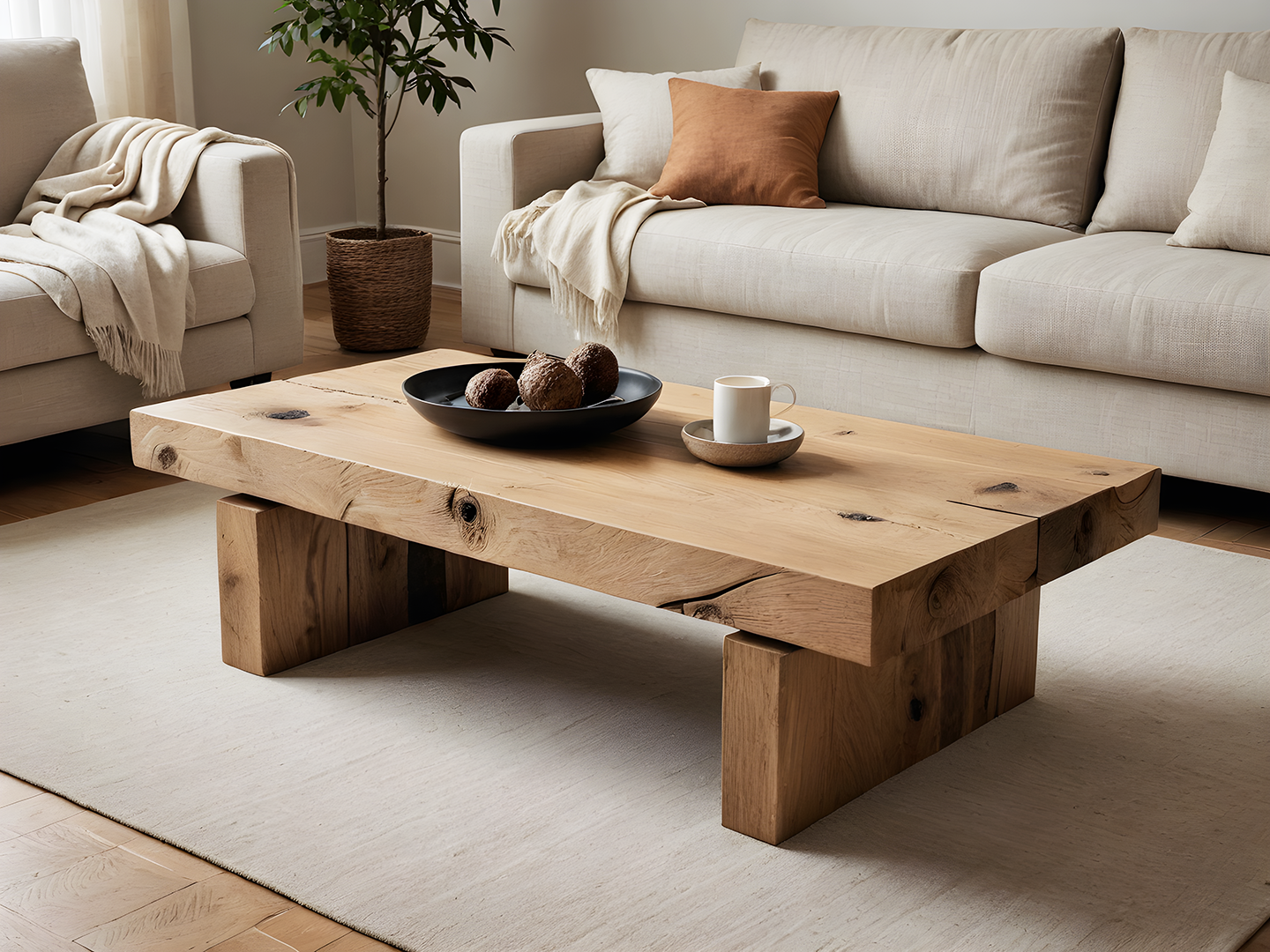Rustic Solid Oak Τραπεζι Σαλονιου