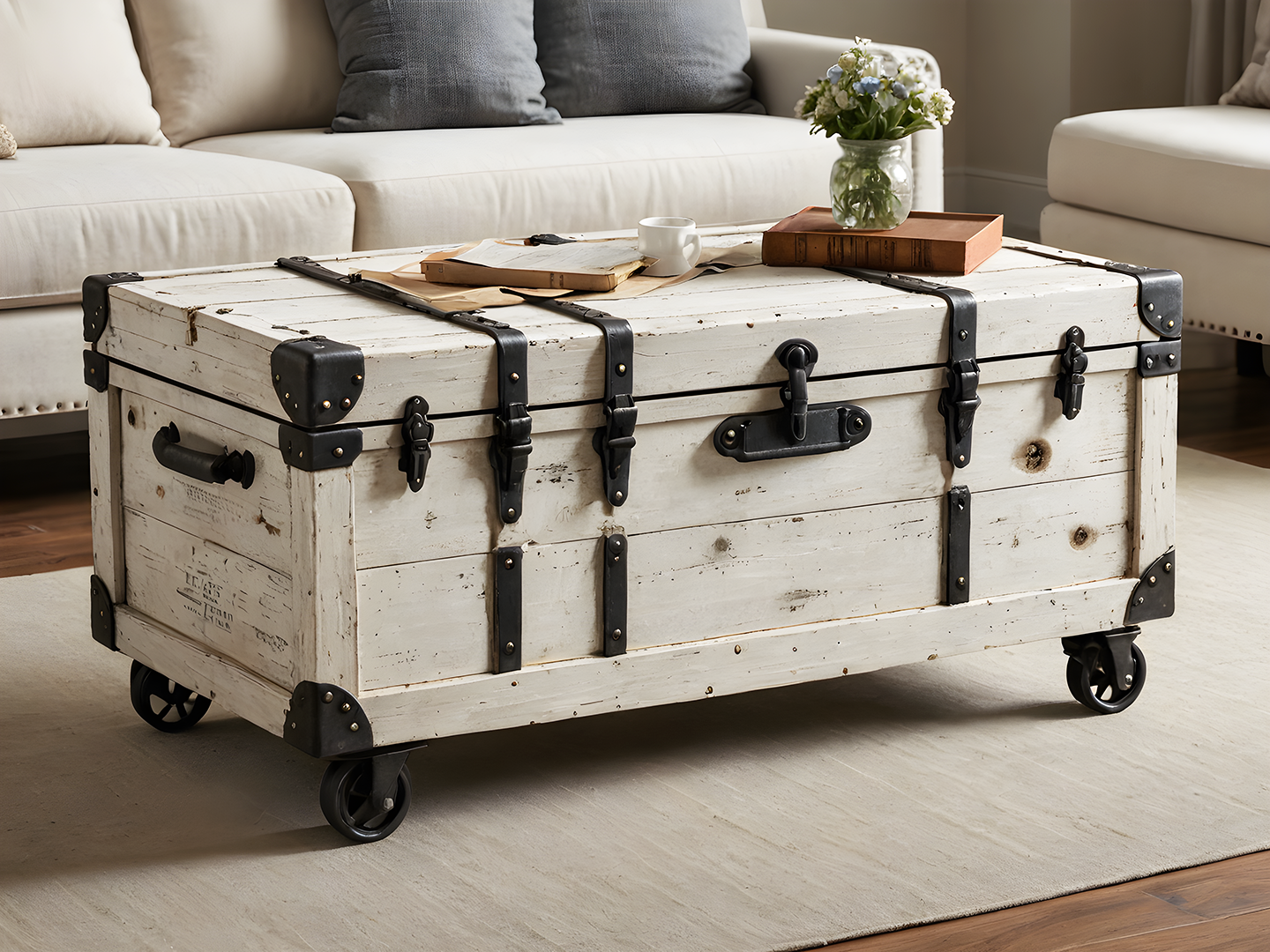 Vintage Τραπέζι Σαλονιού Τύπου Μπαούλο με Τροχούς