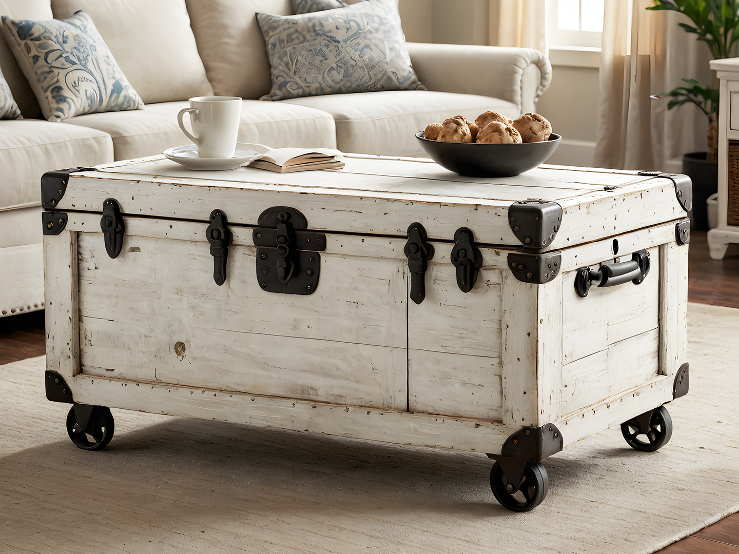 Vintage Τραπέζι Σαλονιού Τύπου Μπαούλο με Τροχούς
