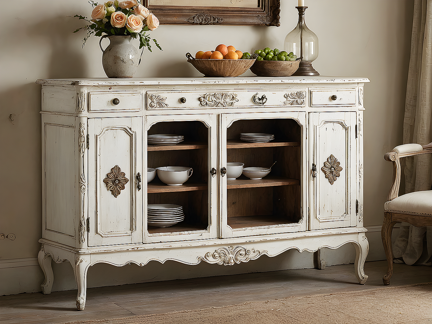 Fleur 19th Century French Whitewashed Buffet