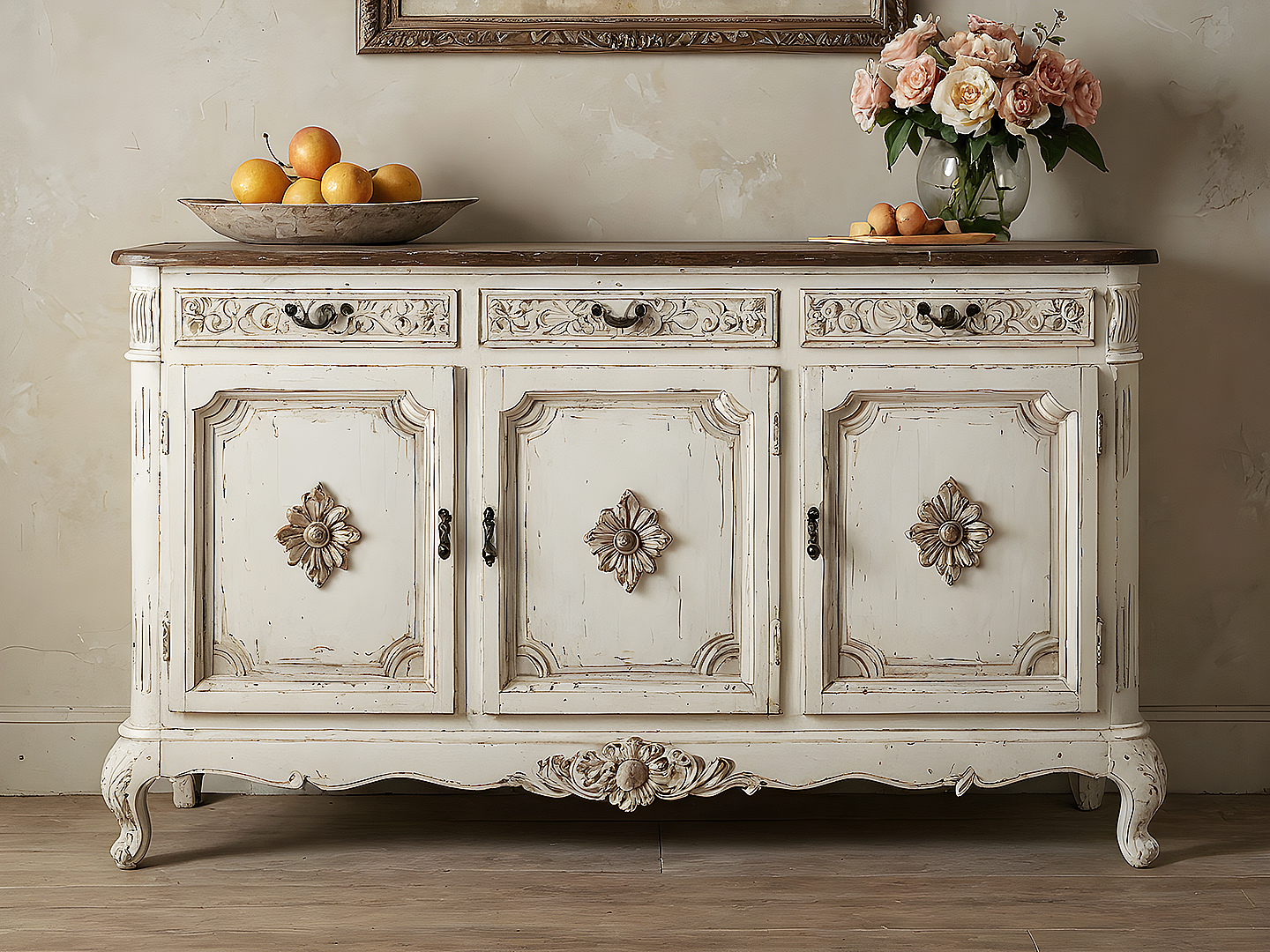 Fleur 19th Century French Whitewashed Buffet