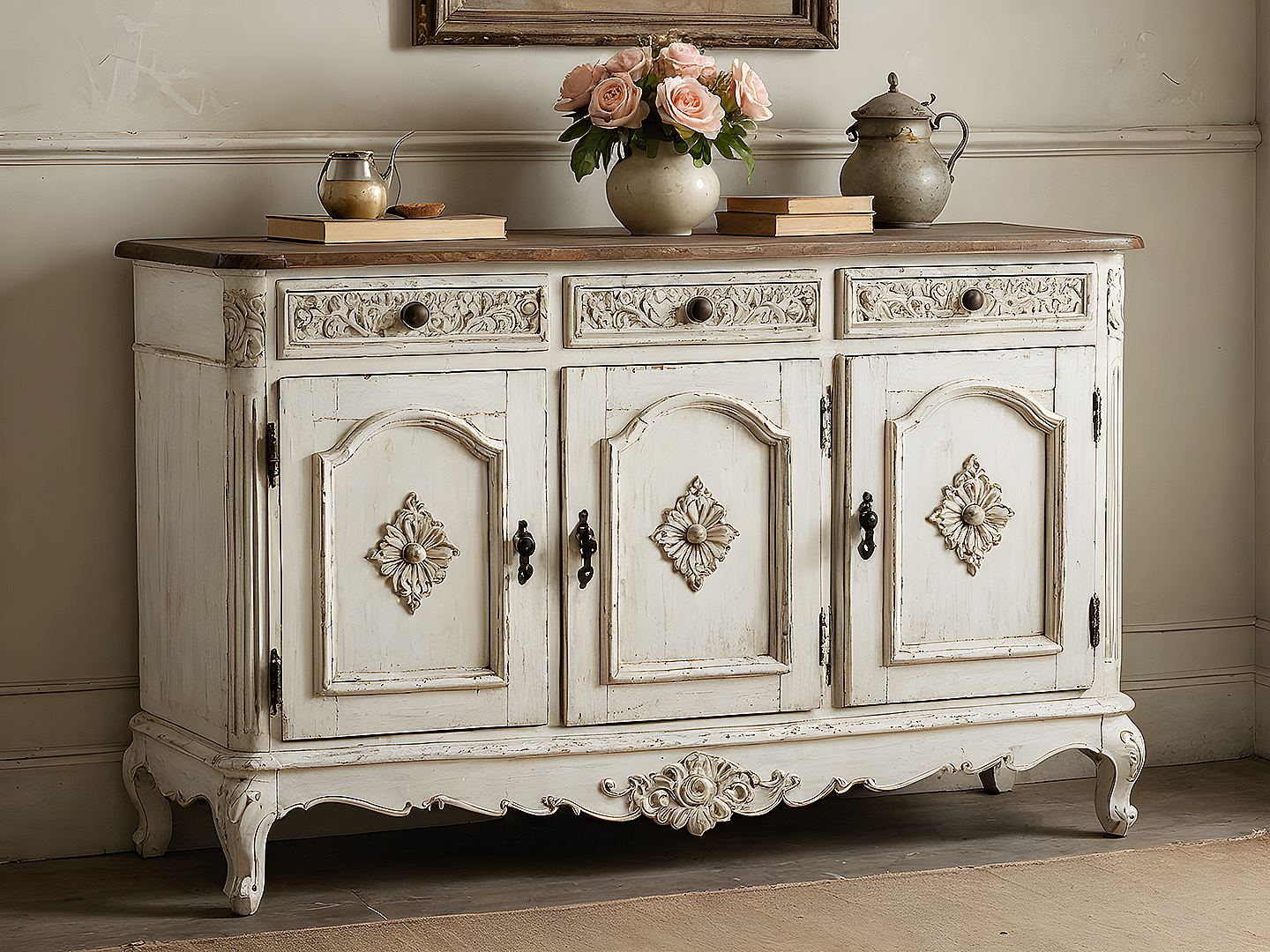 Fleur 19th Century French Whitewashed Buffet