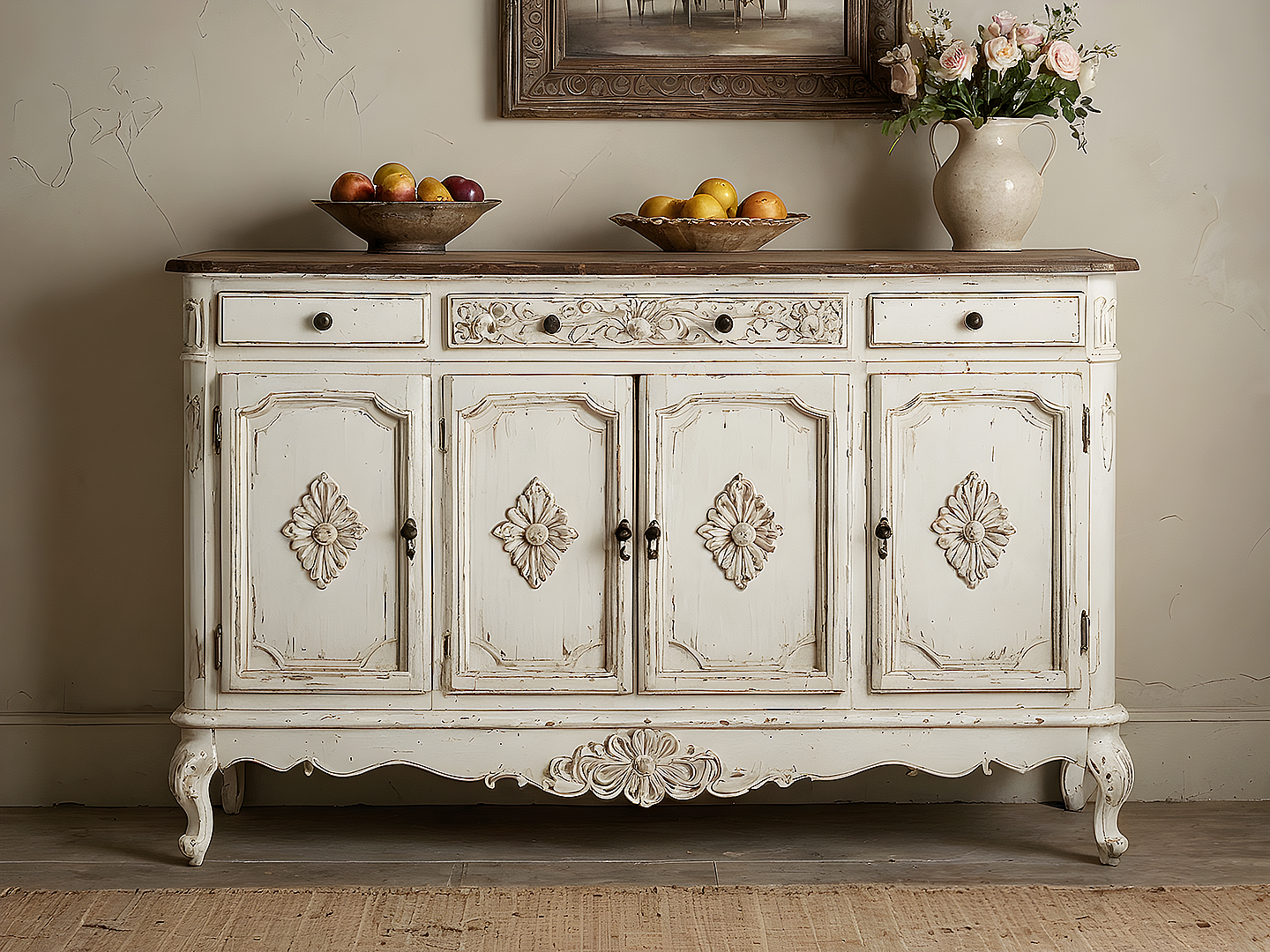 Fleur 19th Century French Whitewashed Buffet