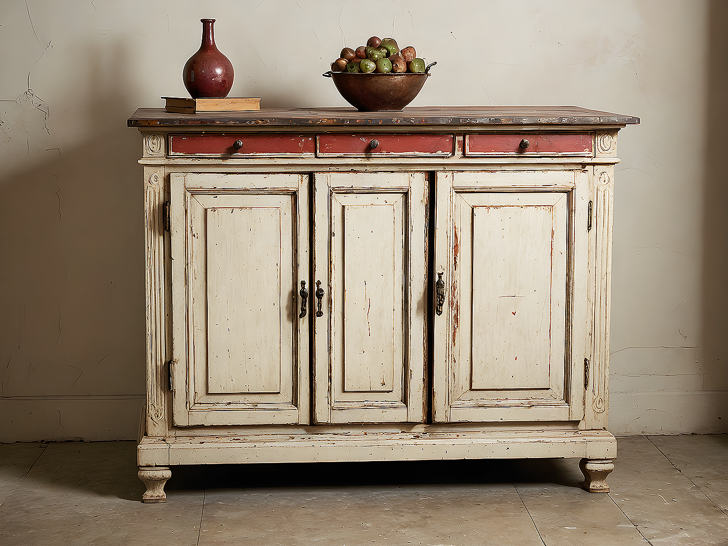 Γαλλικός Μπουφές με Πατίνα και Antique Red Top