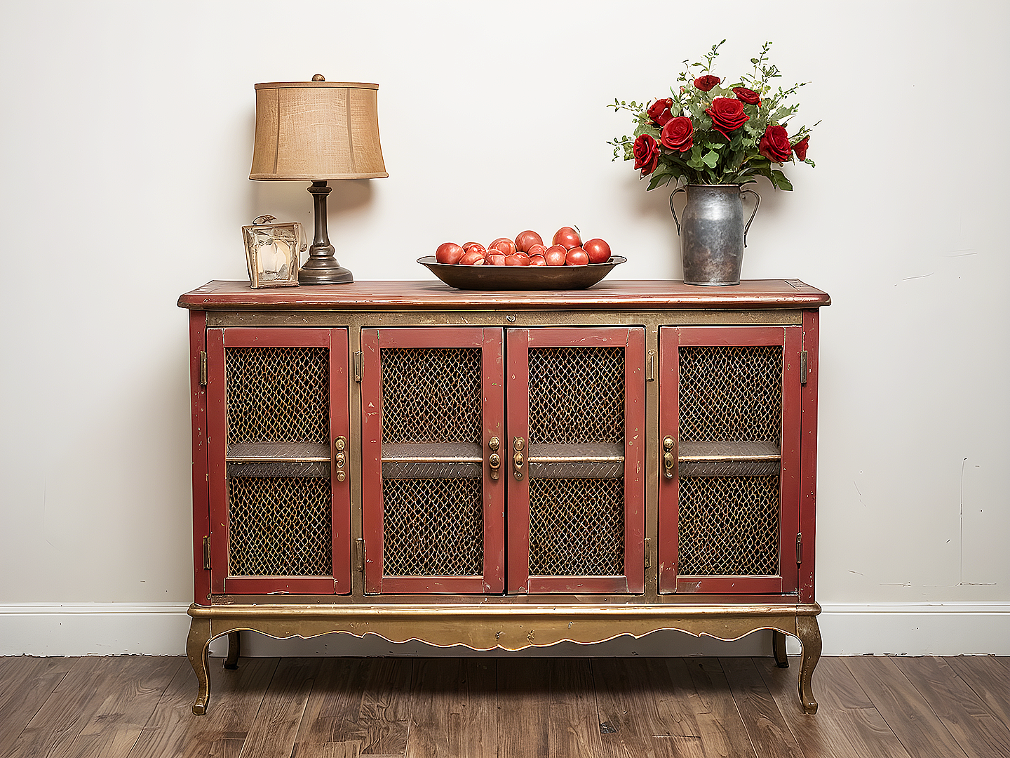 Petite Γαλλικός Μπουφές με Πόρτες & Πατίνα Burgundy Red