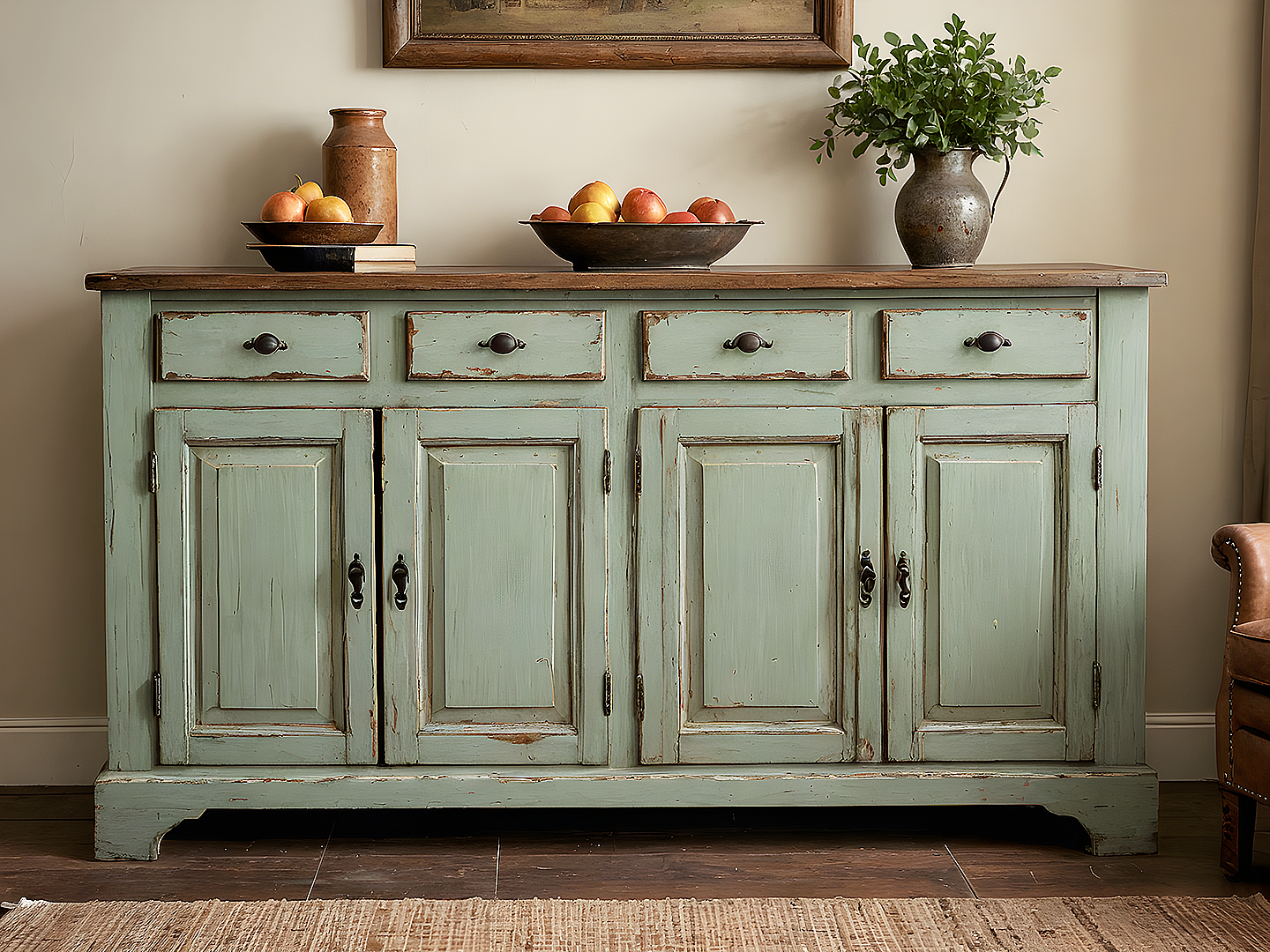 Eleanor Farmhouse Μπουφές σε Απόχρωση Sage με Πατίνα