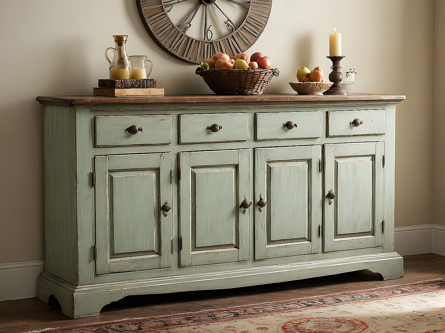 Eleanor Farmhouse Μπουφές σε Απόχρωση Sage με Πατίνα