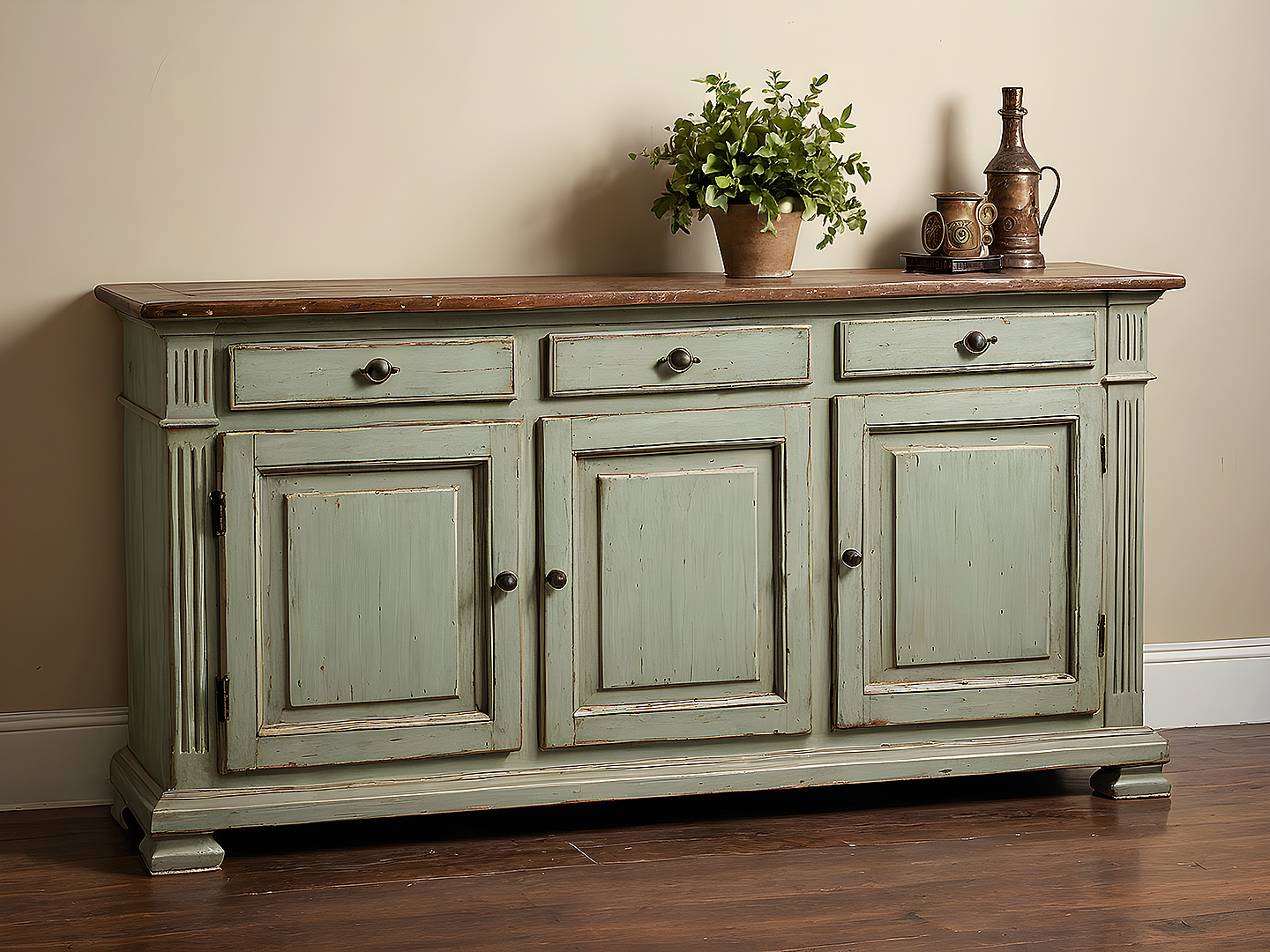 Eleanor Farmhouse Μπουφές σε Απόχρωση Sage με Πατίνα