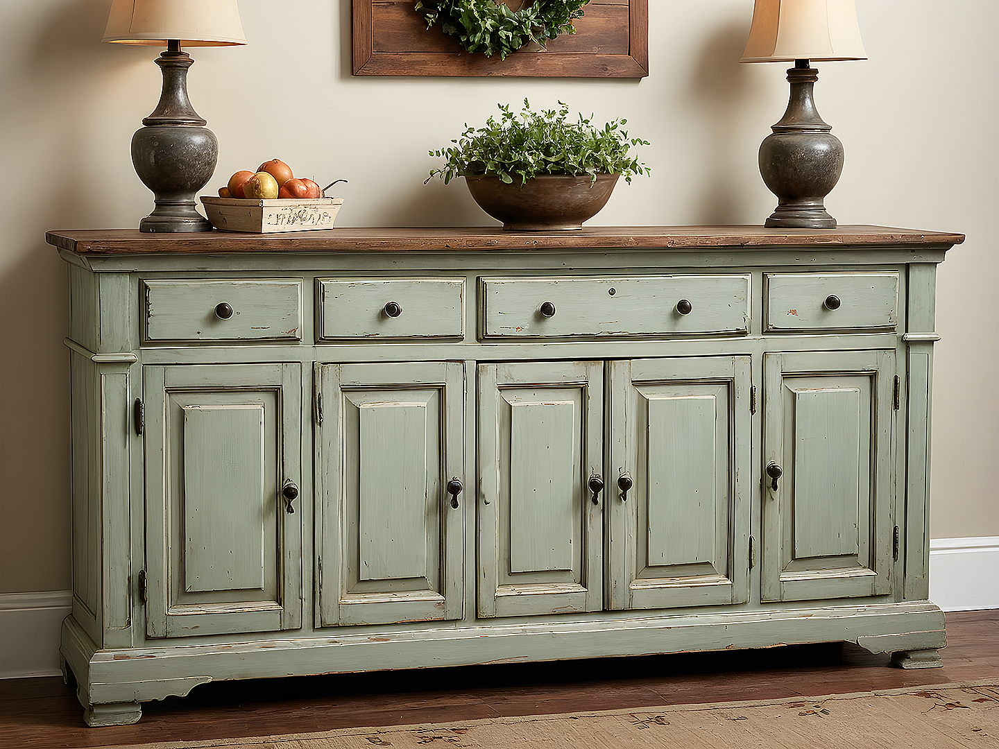 Eleanor Farmhouse Μπουφές σε Απόχρωση Sage με Πατίνα