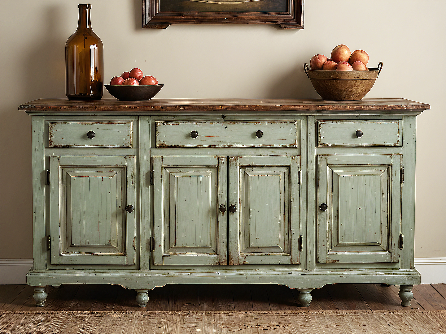 Eleanor Farmhouse Μπουφές σε Απόχρωση Sage με Πατίνα