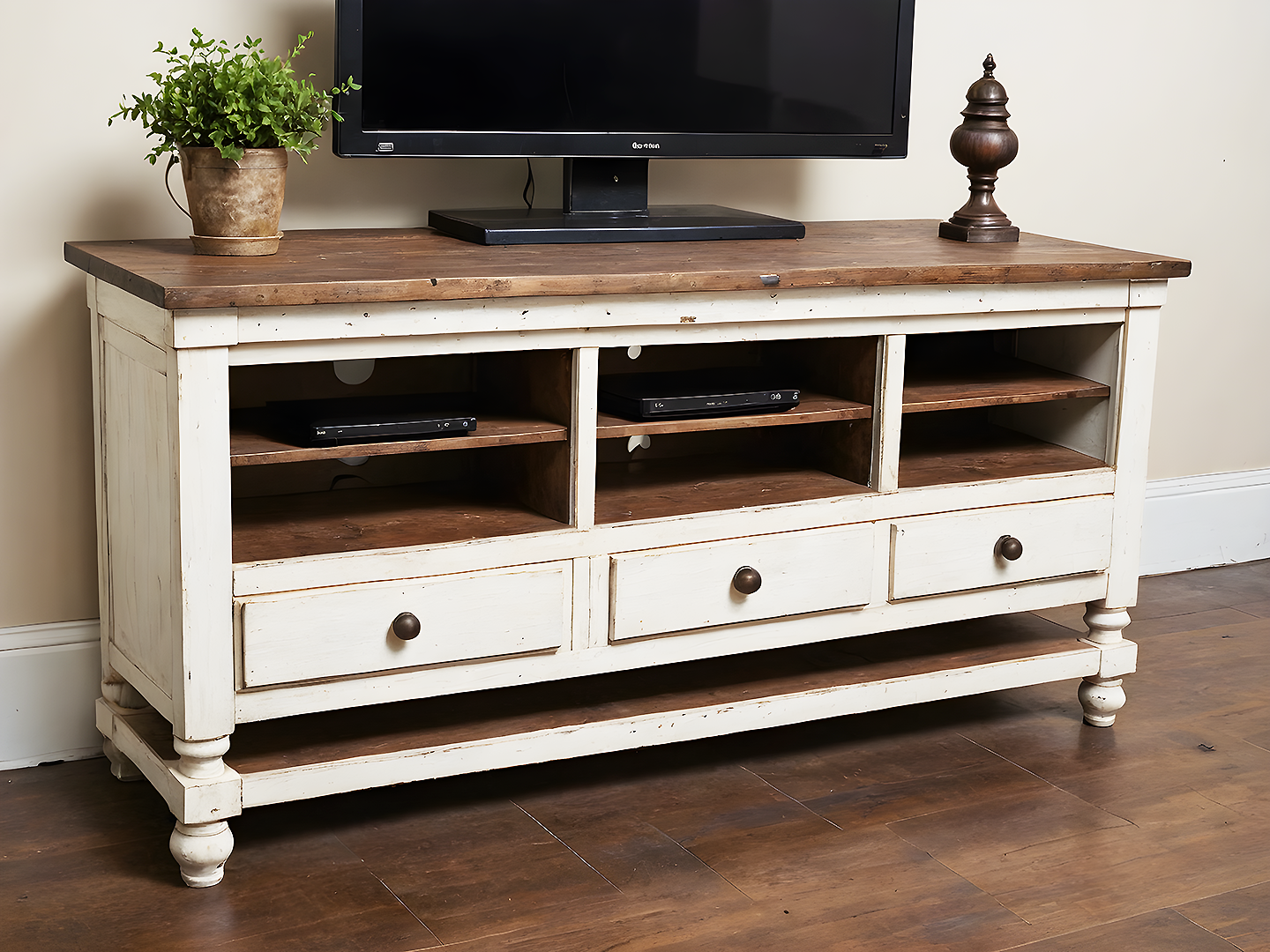 Vineyard Vintage Έπιπλο Τηλεόρασης με Πατίνα & Διακοσμητικές Ροζέτες