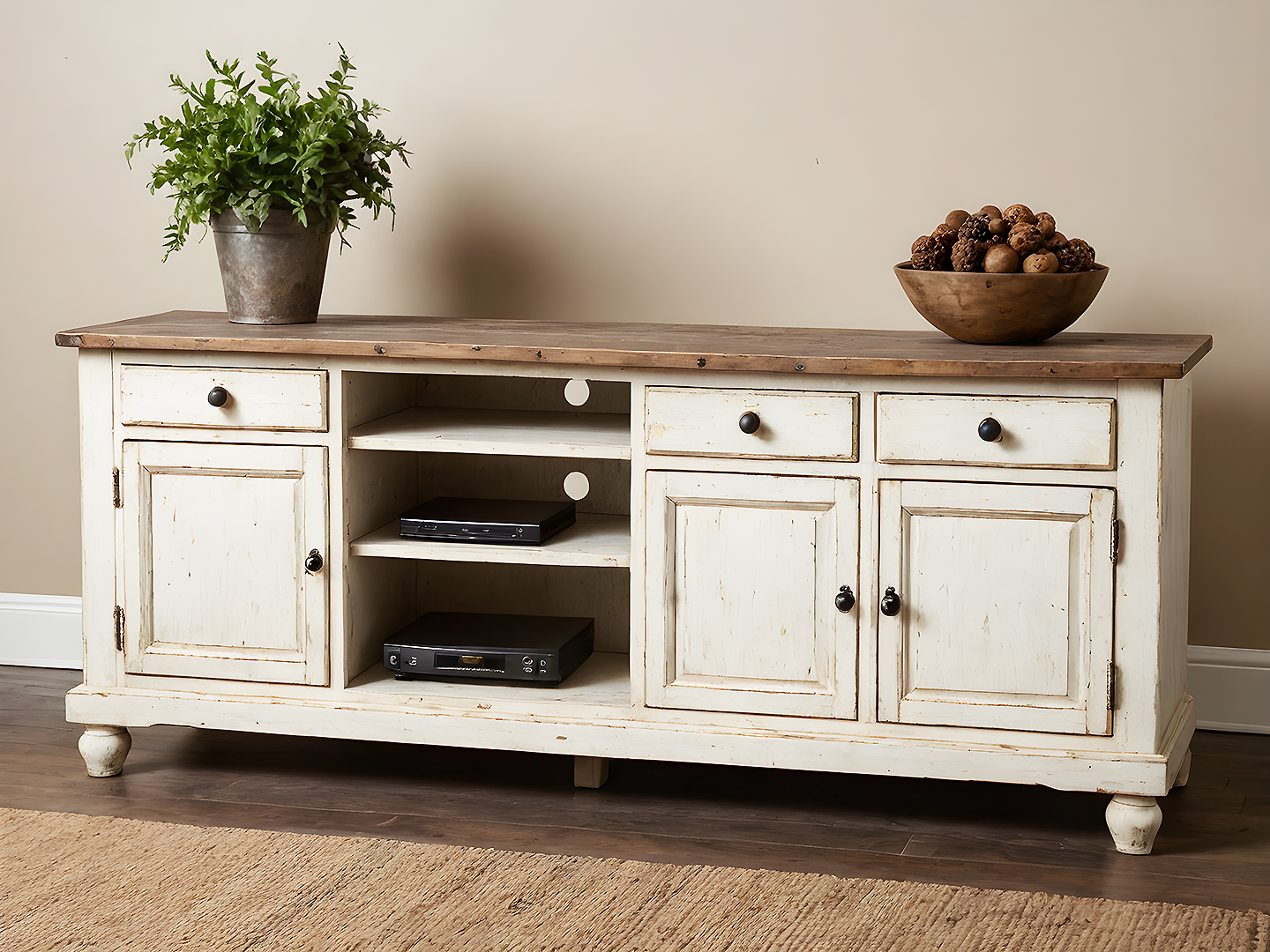 Vineyard Vintage Έπιπλο Τηλεόρασης με Πατίνα & Διακοσμητικές Ροζέτες