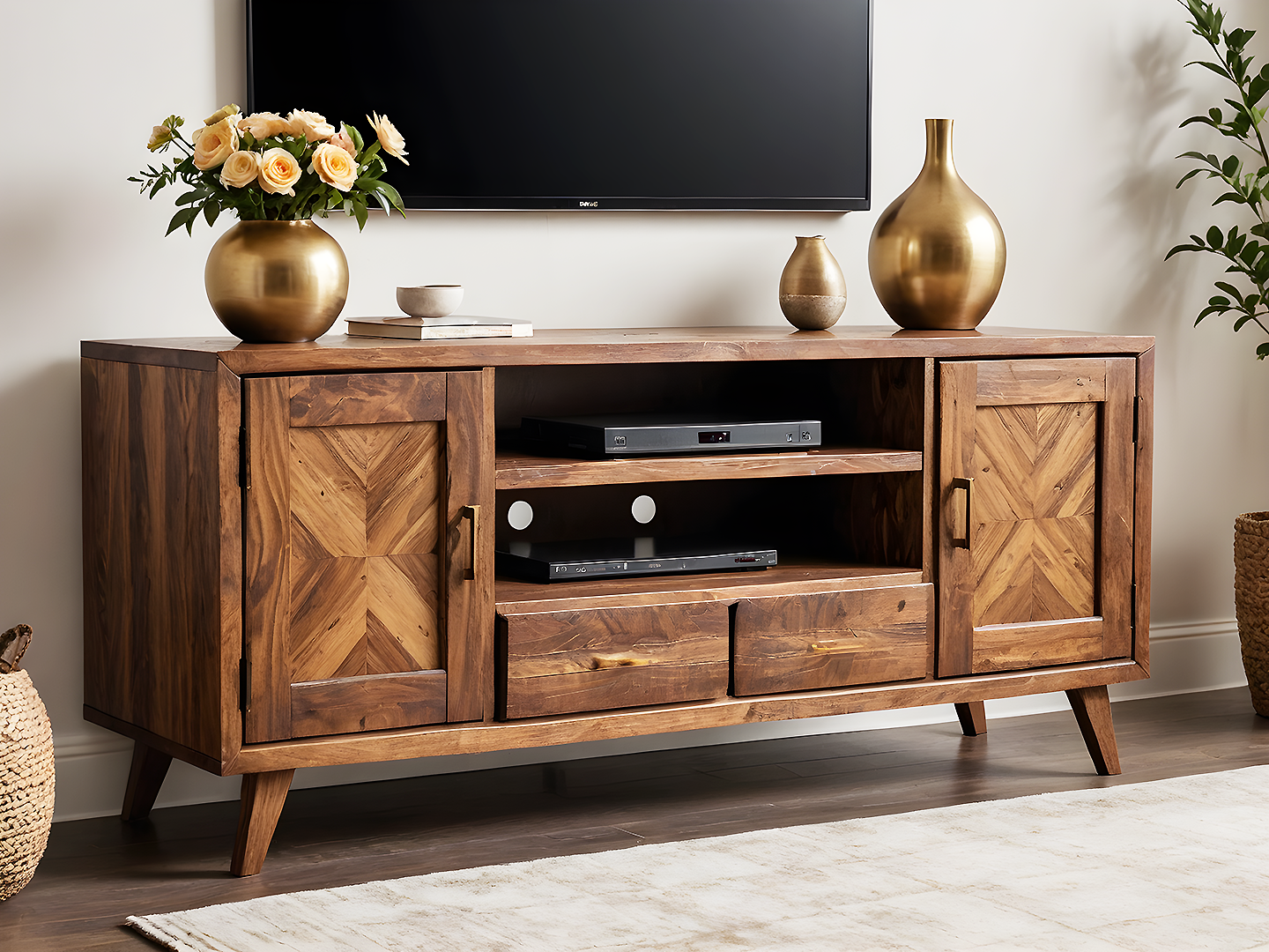 Mid-Century Ξύλινο Έπιπλο Τηλεόρασης με Γεωμετρικά Μοτίβα