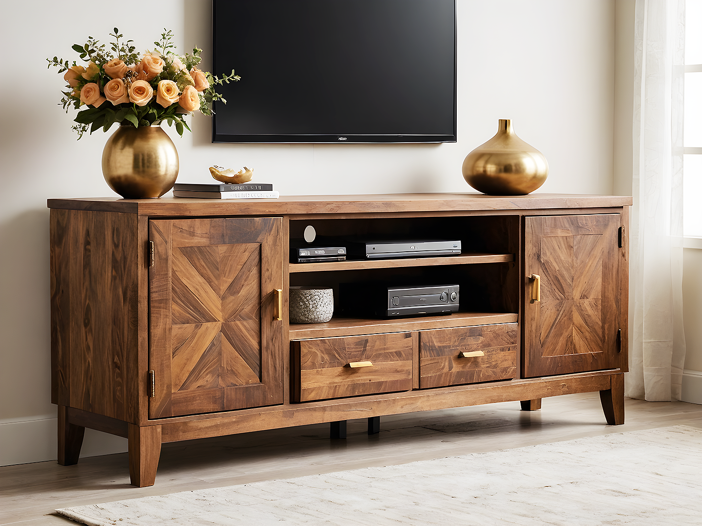 Mid-Century Ξύλινο Έπιπλο Τηλεόρασης με Γεωμετρικά Μοτίβα