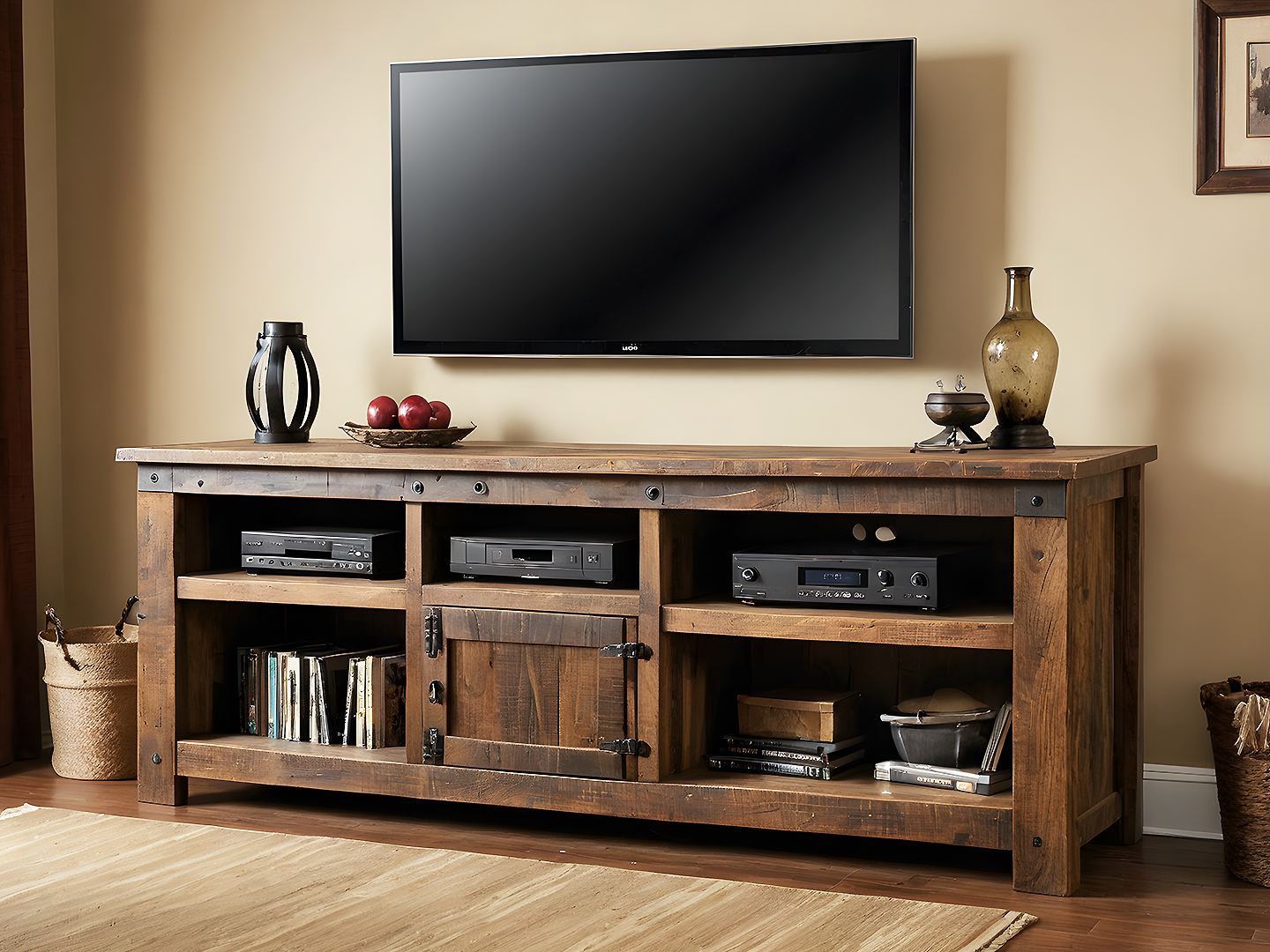 Rustic Barnwood Έπιπλο Τηλεόρασης με Ανοιχτά Ράφια